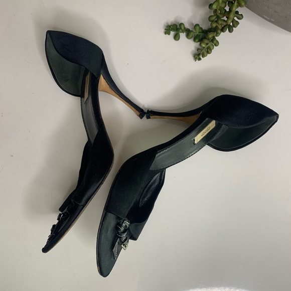 Vintage PRADA Italy black satin belt knot open toe Stiletto heels shoe 6.5 size - Picture 13 of 14